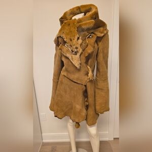 Rare Unique Designer Sheepskin Coat Raw Edges